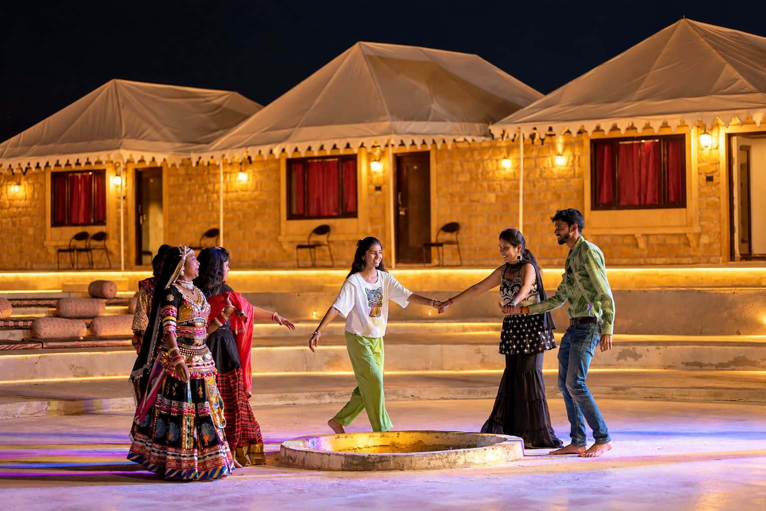 Swiss tents and folk dance at Thar Resort, Sam Sand Dunes