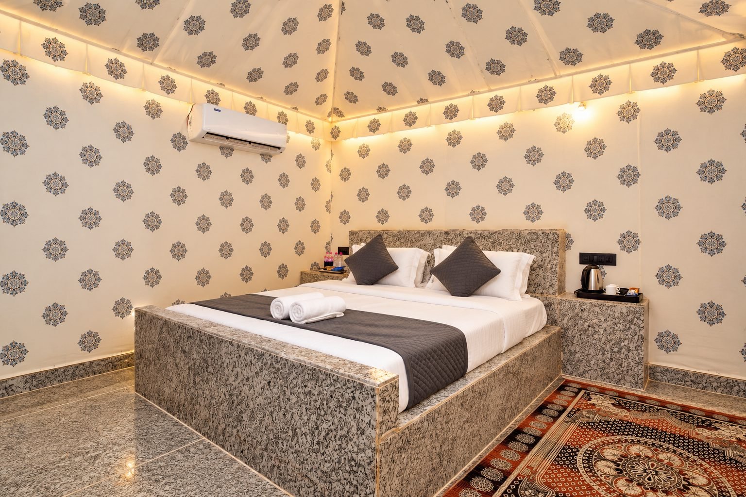Luxury Swiss Tent accommodation at The Thar Resort in Jaisalmer