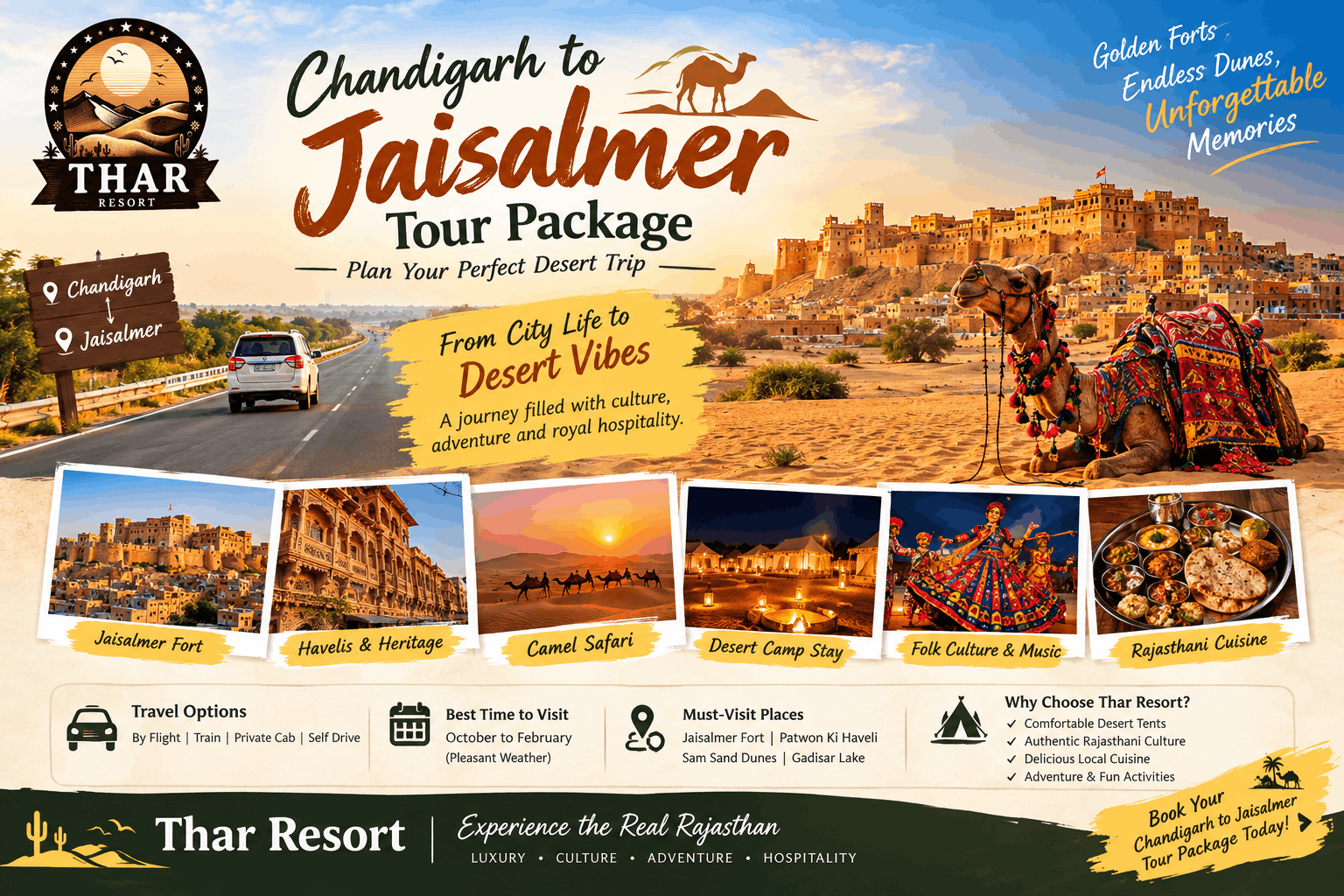 Chandigarh to Jaisalmer tour package